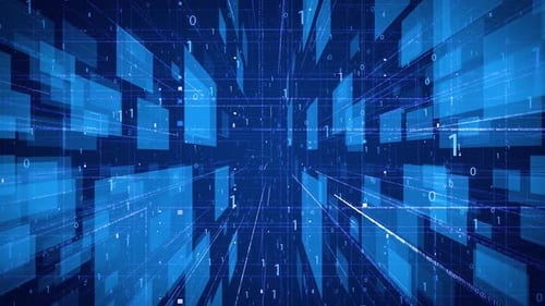 Digital Grid Background with Flowing Big Data Streams