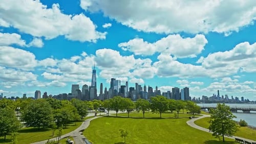 New York City Skyline with Urban Skyscrapers and Yachts New York City Skyline Cityscape of Manhattan