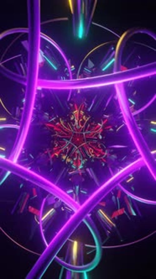 Vertical Video Kaleidoscopic Scifi Background with Vibrant Flashing Colors and Hypnotic Visuals