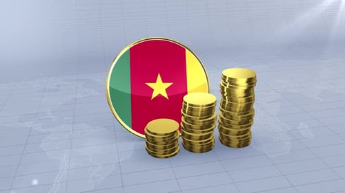 Cameroon Flag With Plain Gold Coins Tower