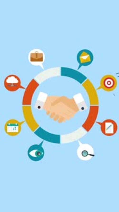 Business Icons With Handshake In The Center On Vertical