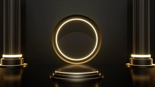 Glowing Circle Light Frame on the Round Podium