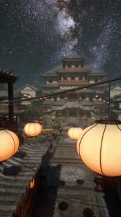 Group of Lights Hanging From Side of Building