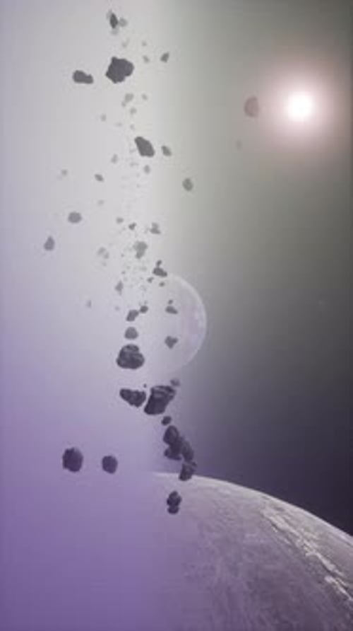 Vertical Space Animation of Asteroids Flowing Past a Planet