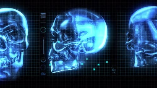 Futuristic Holographic Skull Scan with Digital UI