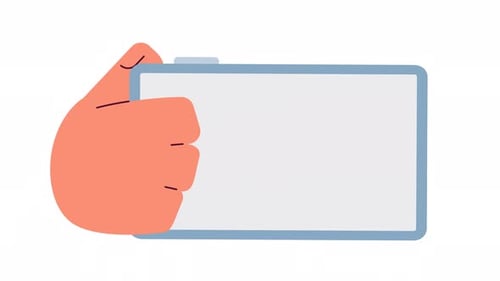 Animated Hand Holding Horizontal Smartphone Display Mockup