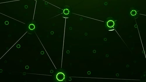 Des cercles de mise en évidence connectés dans l'abstraction qui volent dans des directions différentes