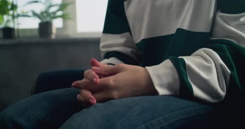 Close Up of Caucasian Teenage Girl Gesturing During Communication with Therapist