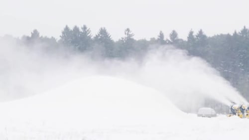 Snow Cannons Make Artificial Snow for Winter Season