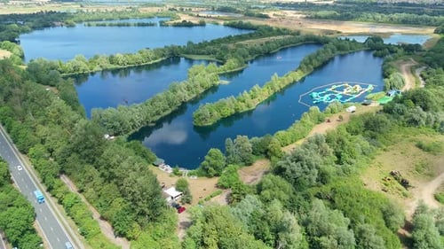 Aerial View of a Vibrant Recreation Lake in Summer