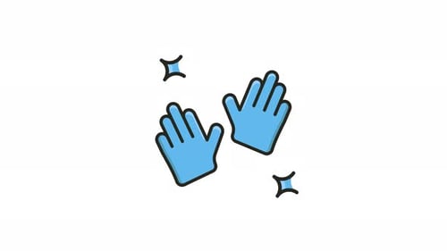 Animated Cleaning Gloves Icon with Sparkle Effect