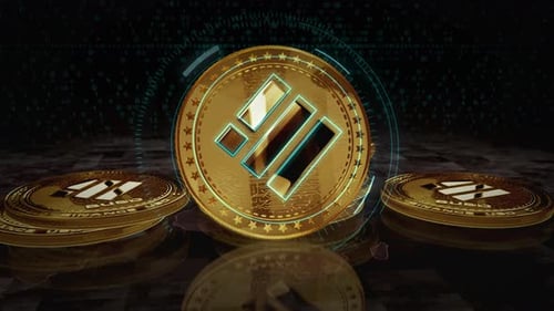 Binance BUSD stablecoin cryptocurrency golden coin on digital screen