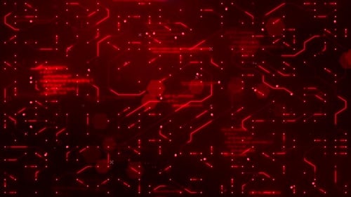 Glowing Red Circuit Board Data Flow Technology Background