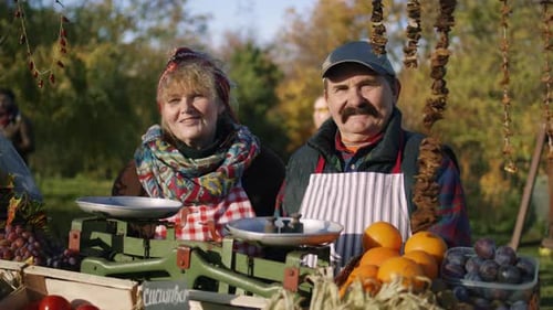 Farmers Market Vendors Selling Fresh Produce Outdoors