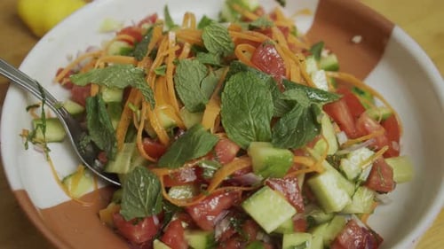 Fresh Colorful Salad with Tomatoes and Mint