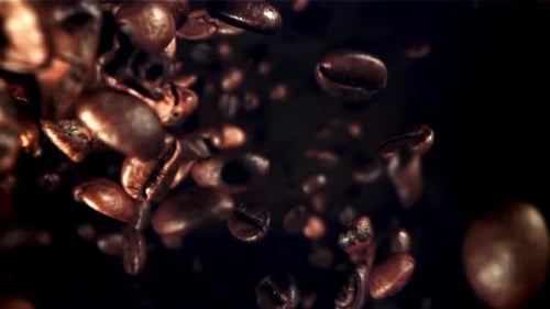 Coffee Beans are Falling Macro Shot Filmed on a Highspeed Camera at 1000 Fps
