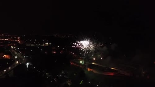 Fireworks in the city at night