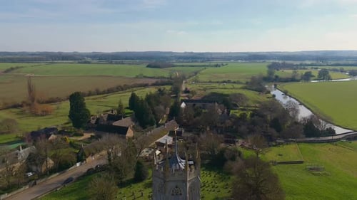 Aerial video above St. Mary's Church, All Saints' Church, showing the stunning medieval architecture