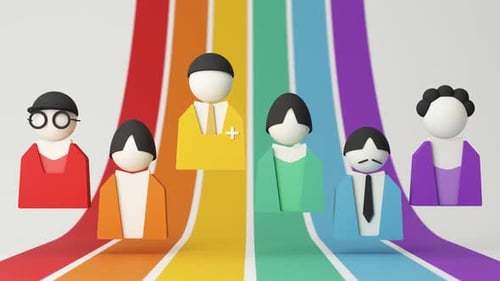 Diverse 3D People Icons with Rainbow Background Animation