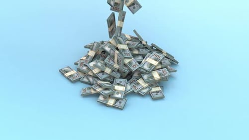 Money Bundles Falling and Piling Up Animation