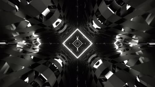 Weißer dimensionaler Tunnel mit Neon- und Spiegelmuster-Hintergrund VJ Loop In 4K