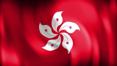 Waving Hong Kong Flag with Red Bauhinia Flower