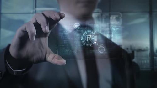 Futuristic Holographic Interface With Digital Security Icons