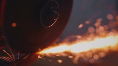 Circular Saw Cutting Metal Creating Bright Sparks