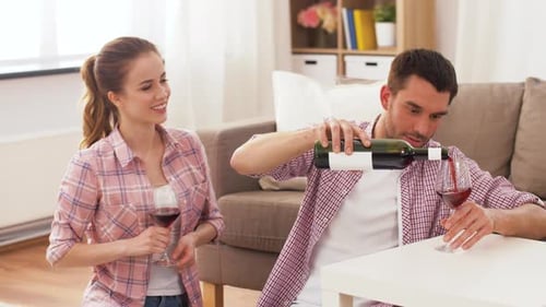 Couple Drinks Wine Together in Living Room