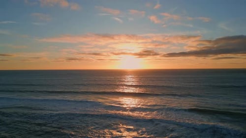 Sunset Sea Rippling Water Beach Aerial View Golden Dawn Sky Dark Serene Ocean
