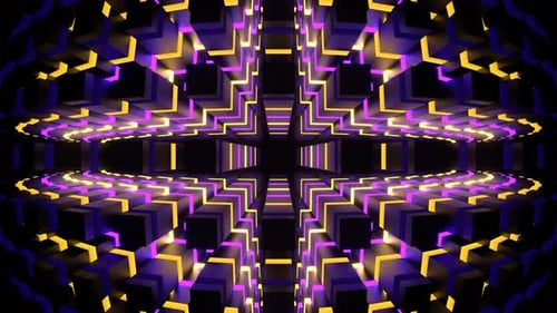 Purple And Yellow Neons Moves In Rectangles Background Vj Loop In 4K