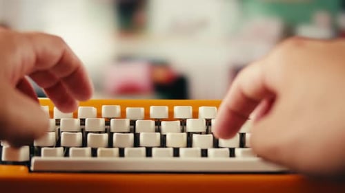 Typewriter Close Up Writer Typing on an Old Vintage Antique Typewriter Close Up of Hands on Keys