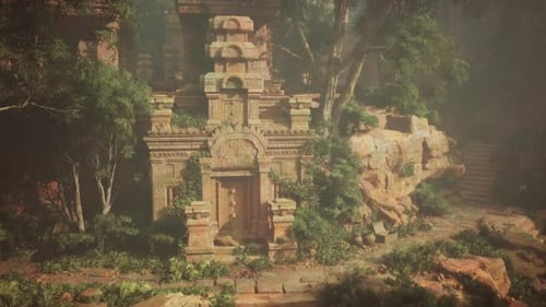 Maya-Tempel, umgeben von Bäumen