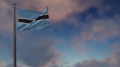 Realistic Botswana Flag Waving on Flagpole Against Cloudy Sky