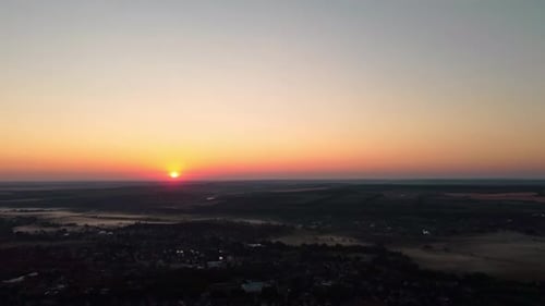 Aerial Sunrise View Above Rural Ukraine Scenery