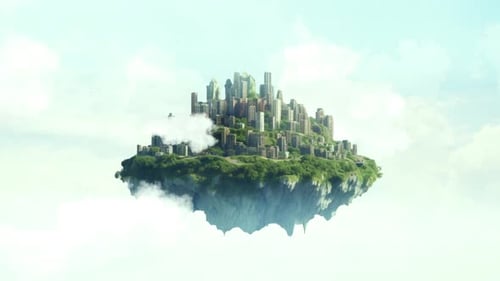 Fantasy city scene with surreal landscape Loop