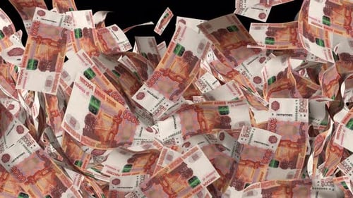 5000 Ruble money transition. Cash rain. Alpha channel.