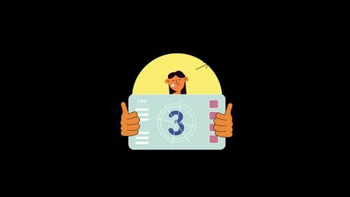 Une femme joyeuse tenant une carte avec le numéro trois