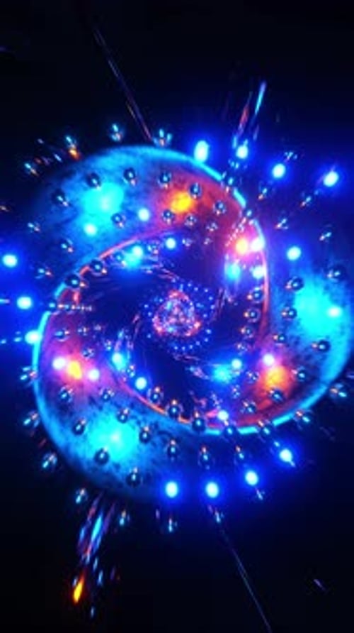 Computer generated image of colorful spiral of lights. Vertical looped animation