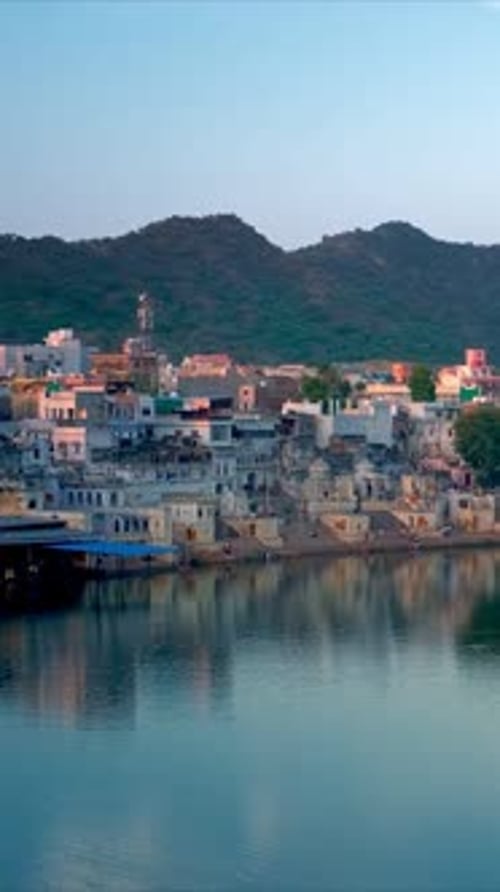 Indian Hinduism Pilgrimage Town Sacred Holy Hindu Religious Pushkar with Ghats Rajasthan India