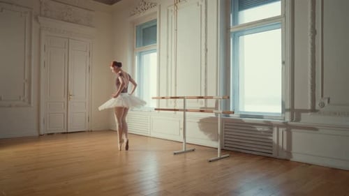 Elegant Ballerina Dancing Gracefully in Bright Studio