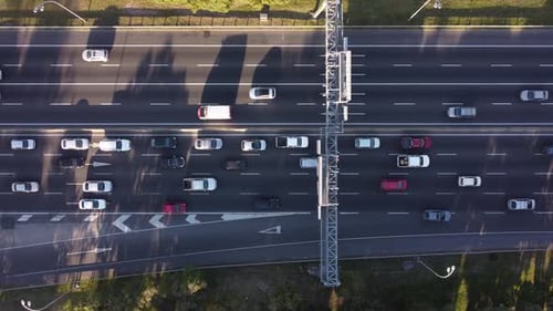 Vehicles Stuck In Traffic Jam On Buenos Aires Highway Commute, Aerial