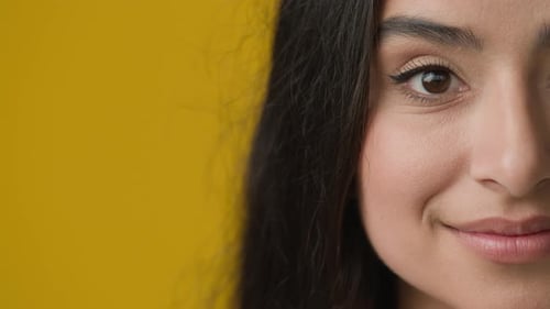 Close Up Part Half of Female Face with Perfect Smooth Skin Dermatology Cosmetology Black Dark Eye