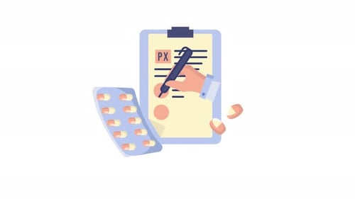 Prescription and Pills Animated Icon – Medical Healthcare Concept