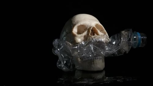 Skull with Plastic Bottle in Mouth, Dark Theme