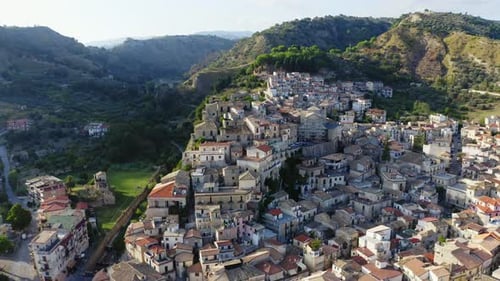 Beautiful Medieval Italian City in the Mountain Aerial