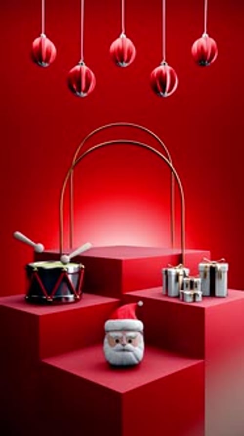 3D Christmas Scene with Animated Santa Head and Gifts