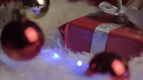 Christmas Gift with Red Wrap and Silver Bow