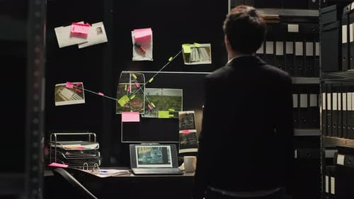 Young Adult Examines Evidence on Investigation Board