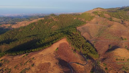 Canary Islands mountains with winding road at sunset